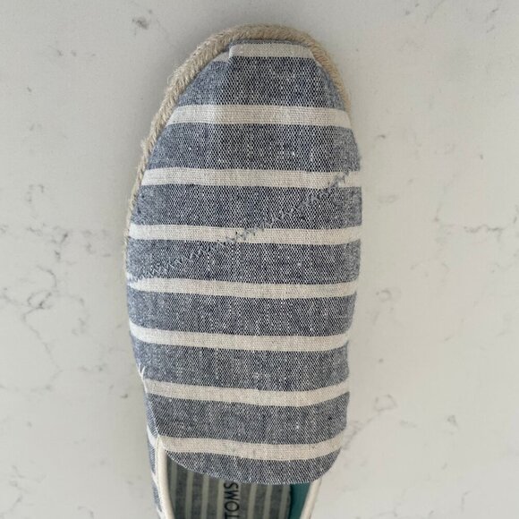 TOMS Alpargata Rope Slip On Stripe Recycled Canvas Shoe Blue Off Wht Sz 9 NWOT - Picture 7 of 13